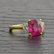 Statement Ruby and Half Moon Cut Diamond Ring in 18k Yellow Gold