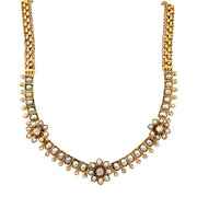 Antique Edwardian Pearl and Old Mine & Rose Cut Diamond Floral Necklace in Yellow Gold