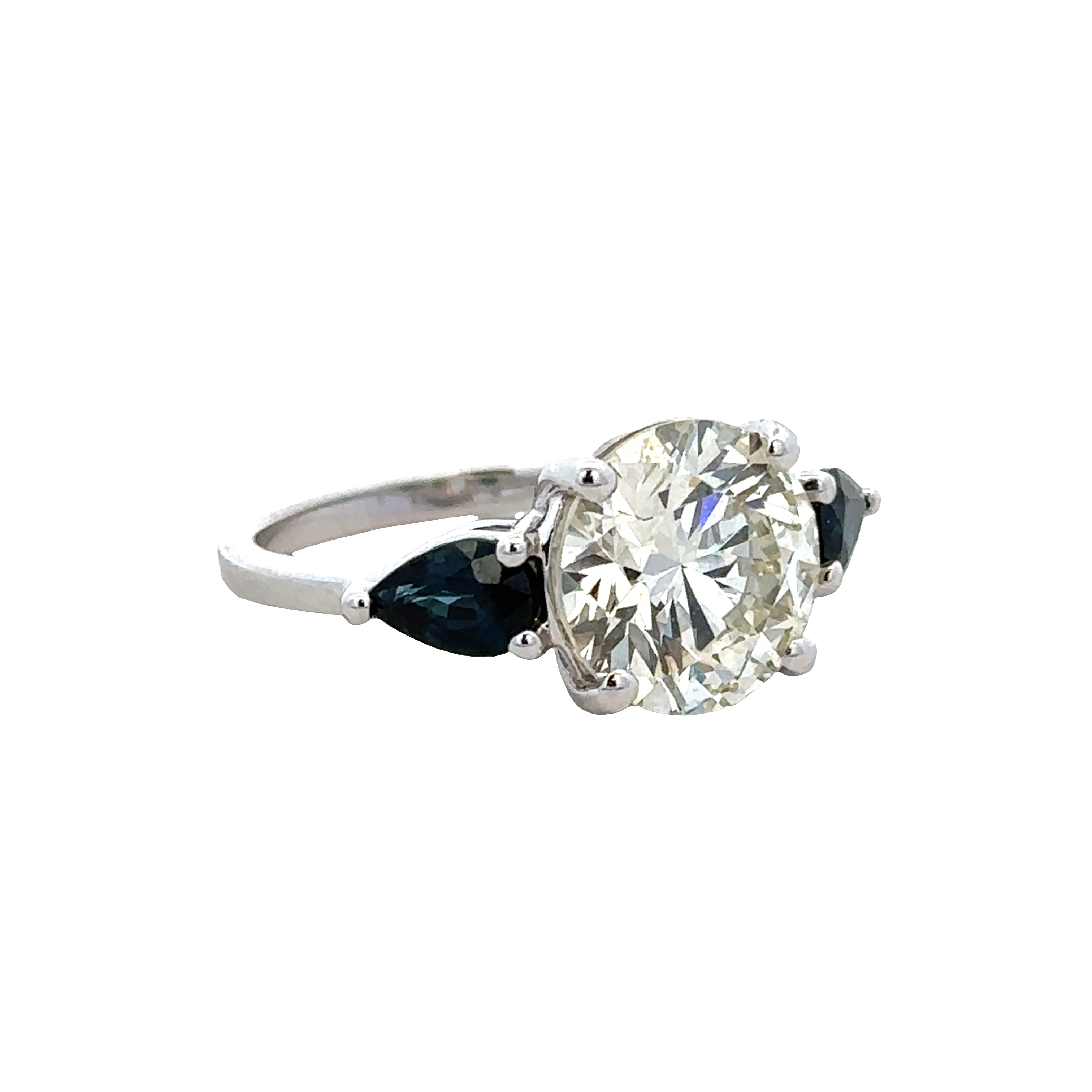 18k White Gold Diamond & Sapphire Three-Stone Engagement Ring – Size 6