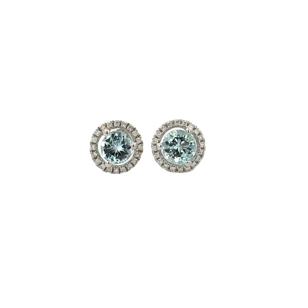 Aquamarine and Diamond Stud Earrings in White Gold