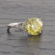 GIA 3.15 ct. Fancy Intense Yellow Old European Cut Diamond Ring in Platinum