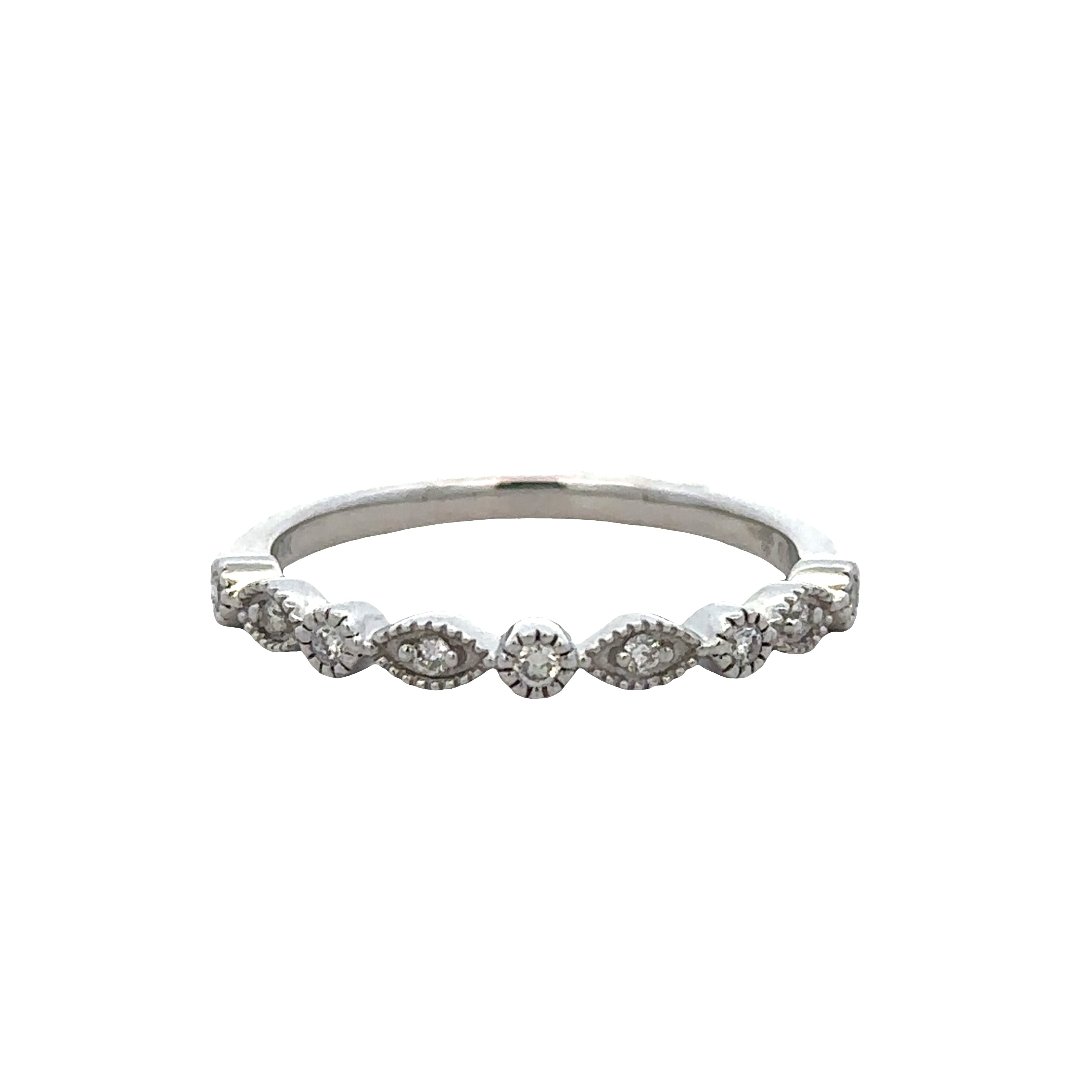 14k White Gold 0.10 Carat Diamond Milgrain Alternating Wedding Band – Size 6.25