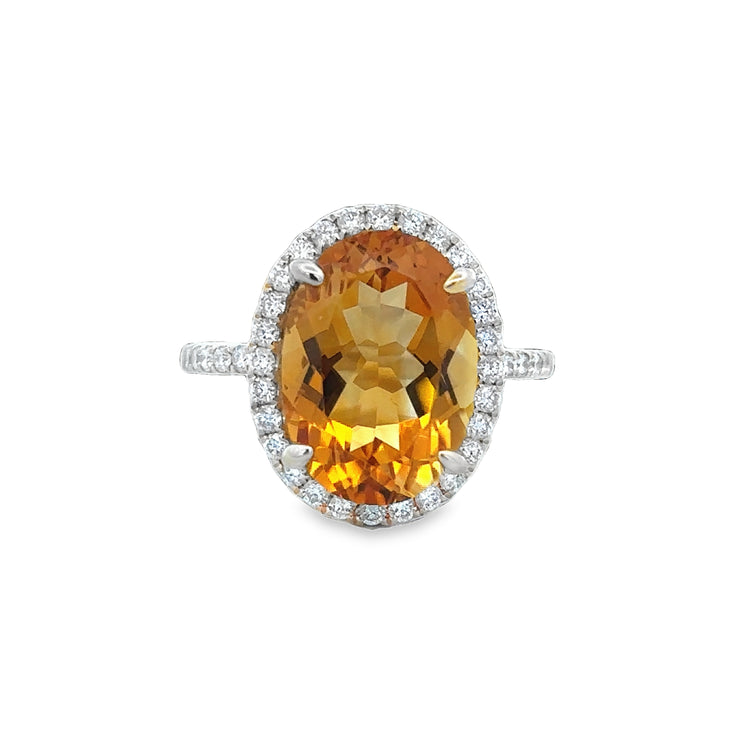 Citrine and Diamond Ring in Yellow Gold