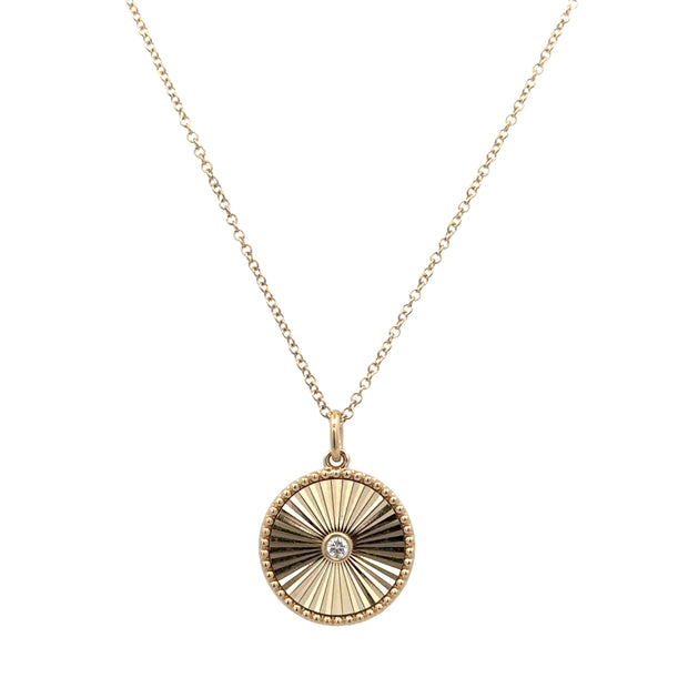 Fluted Circular Diamond Pendant in Yellow Gold