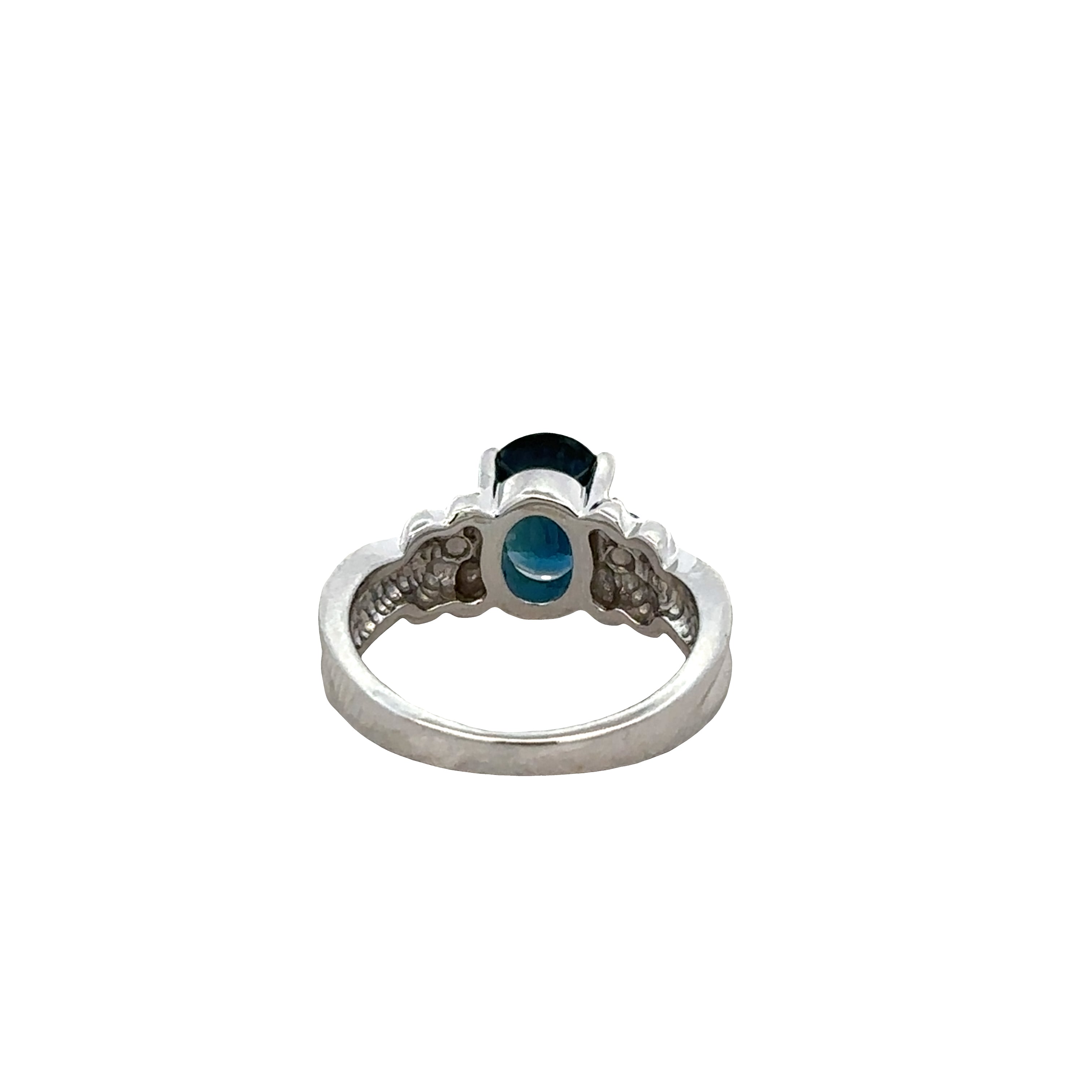 14k White Gold Oval Blue Sapphire & Diamond Ring – Size 4.75