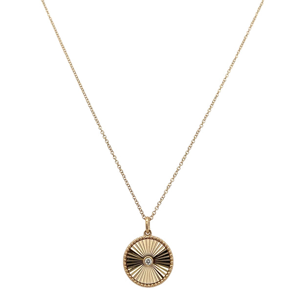 Fluted Circular Diamond Pendant in Yellow Gold