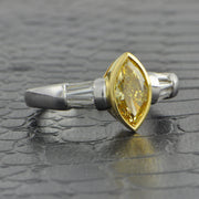 Unique Fancy Intense Yellow Marquise Cut Diamond Ring in Platinum and 18k Gold