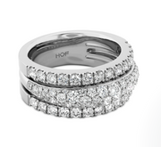 Triple Row Domed Diamond Ring in 18k White Gold