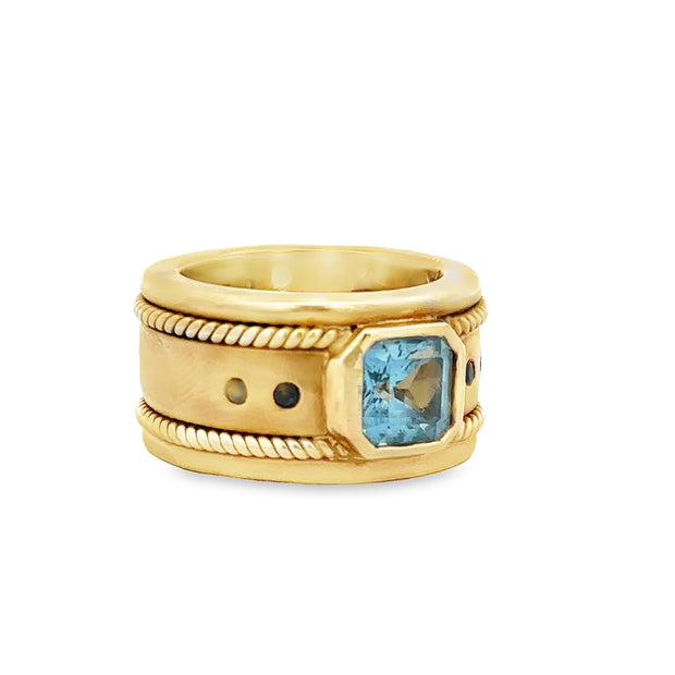 Designer H. Stern Topaz and Sapphire Wide Band Ring in 18k Yellow Gold