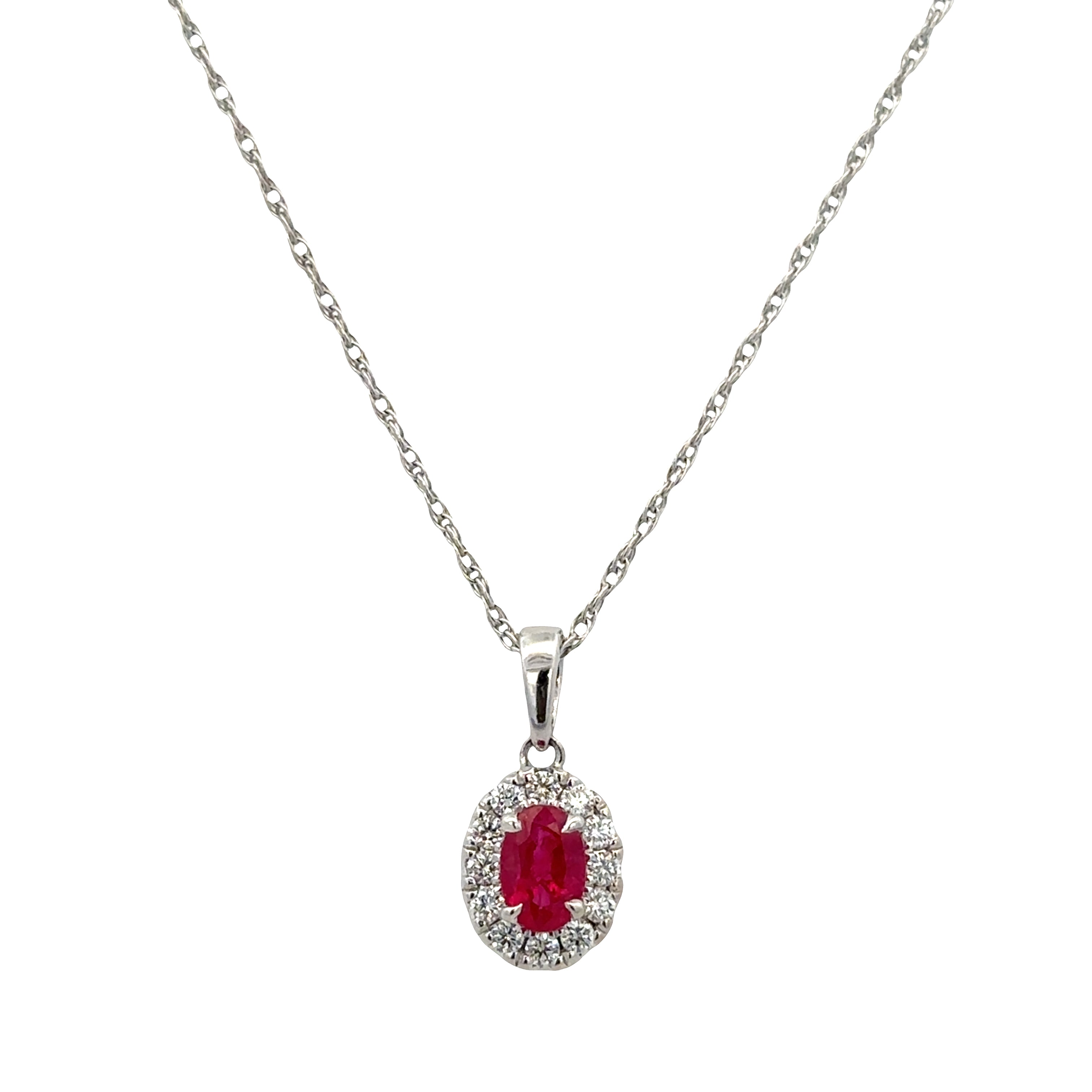 Ruby and Diamond Pendant in White Gold
