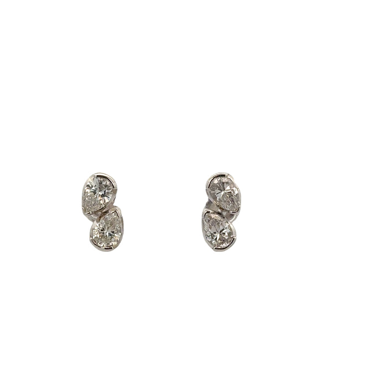 Pear Cut Diamond Stud Earrings in White Gold