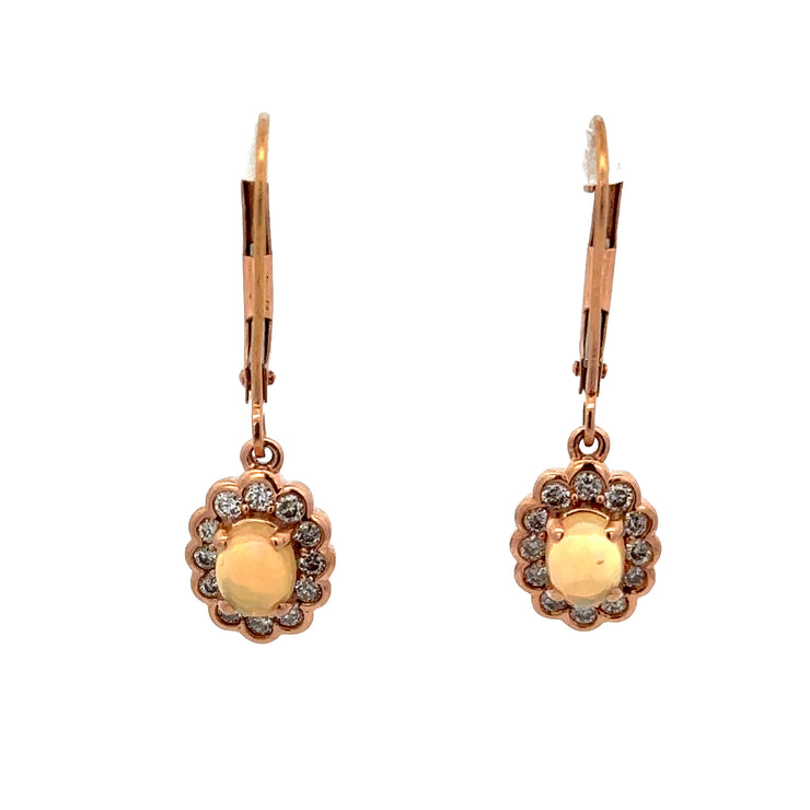 Opal and Diamond Drop Earrings in Yellow Gold