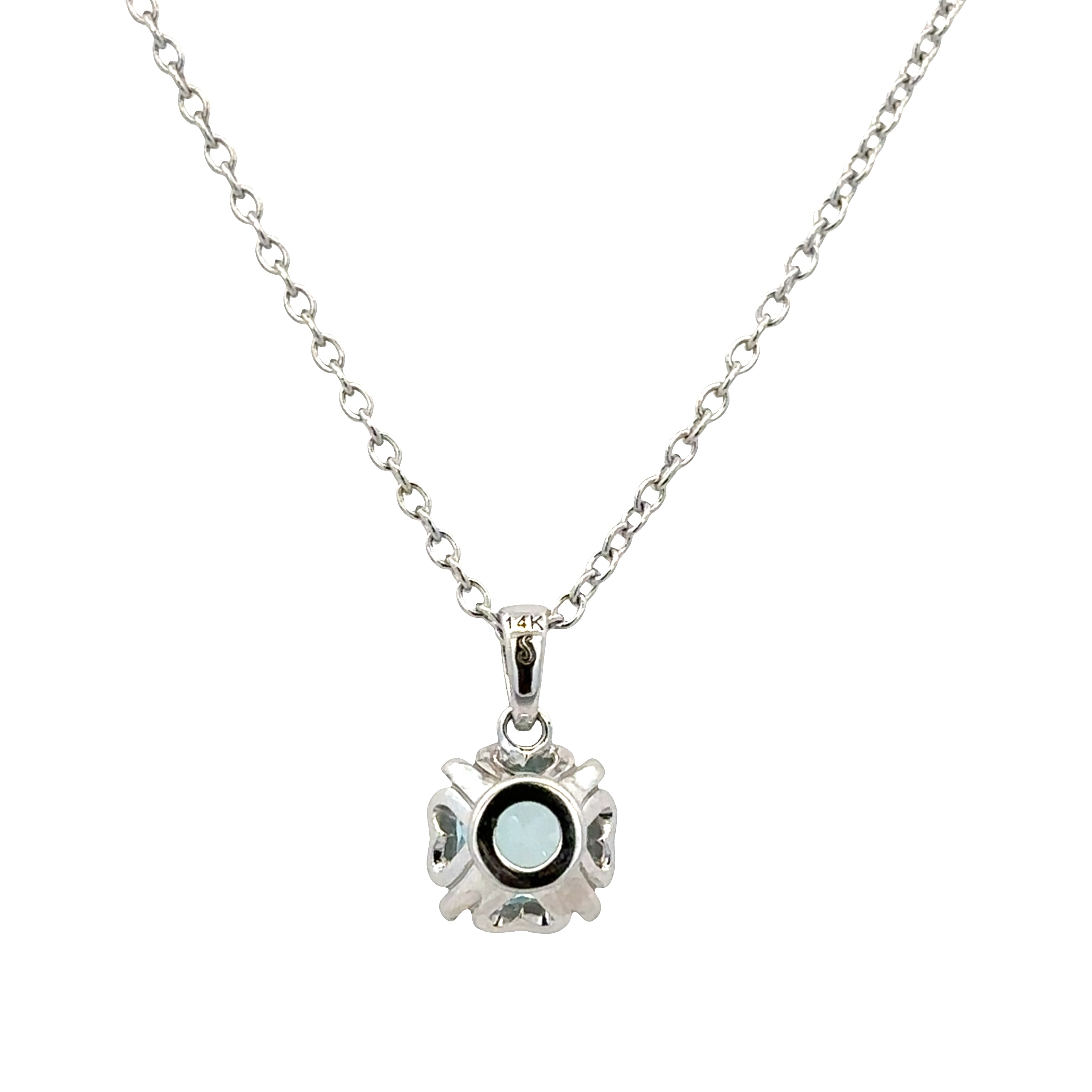 14k White Gold Aquamarine & Diamond Halo Pendant Necklace – 18"