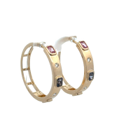 Multicolored Sapphire and Diamond Hoop Earrings in Yellow Gold