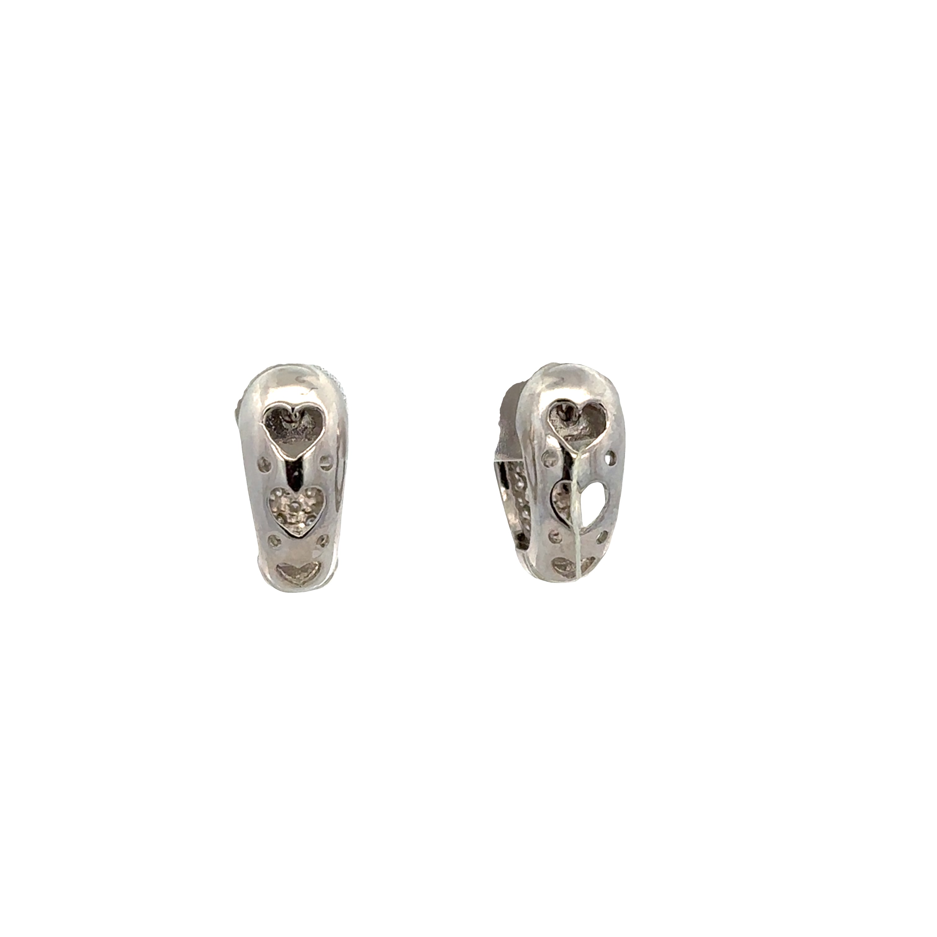 18K White Gold Diamond Hoop Earrings with Heart Cutout Detail – 0.72 CTW