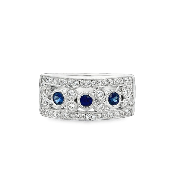 Sapphire and Diamond Band in White Gold Size 5.25