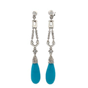 Turquoise, Enamel and Diamond Drop Earring in 18k White Gold