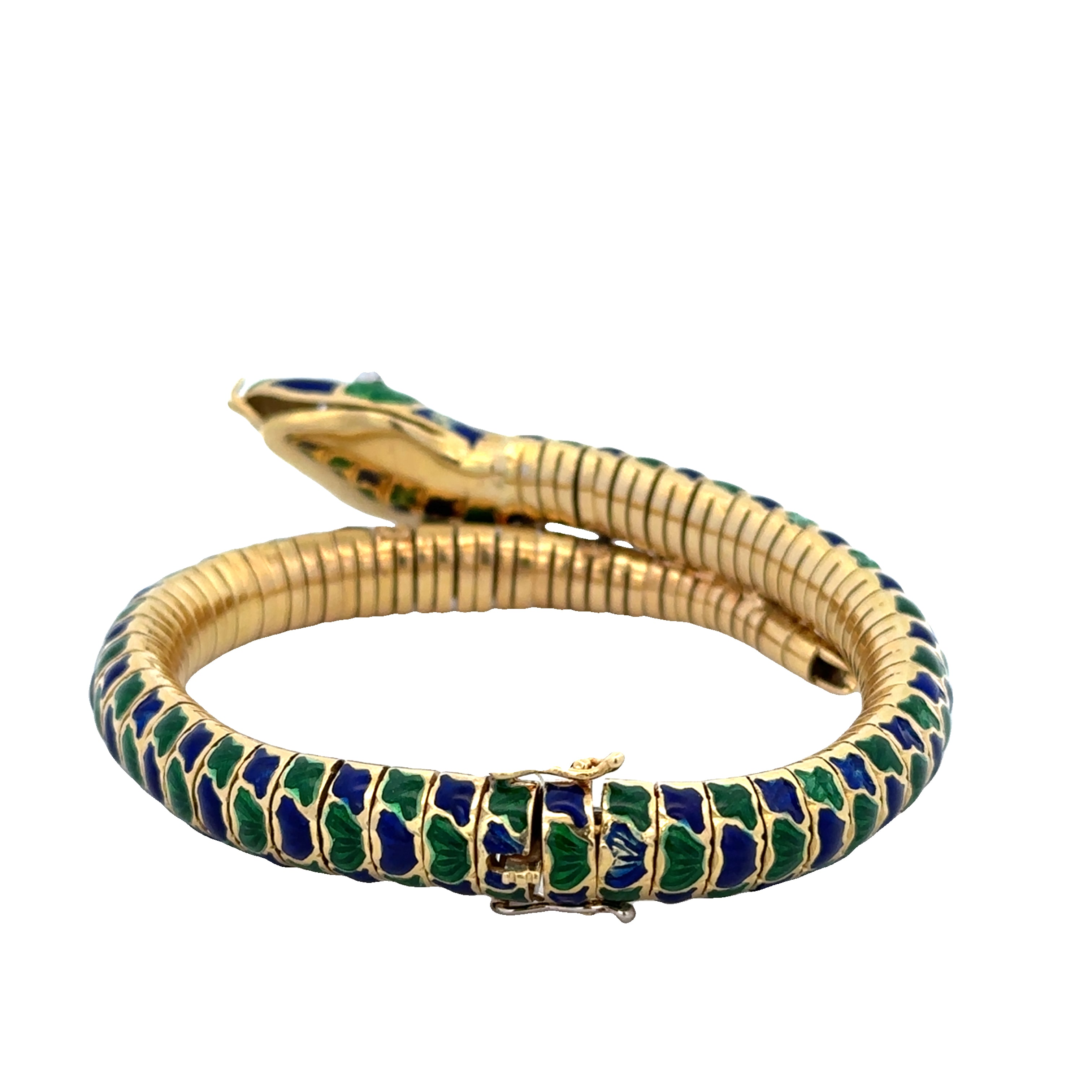 Vintage Flexible Enameled Snake Diamond Bracelet in 18k Yellow Gold