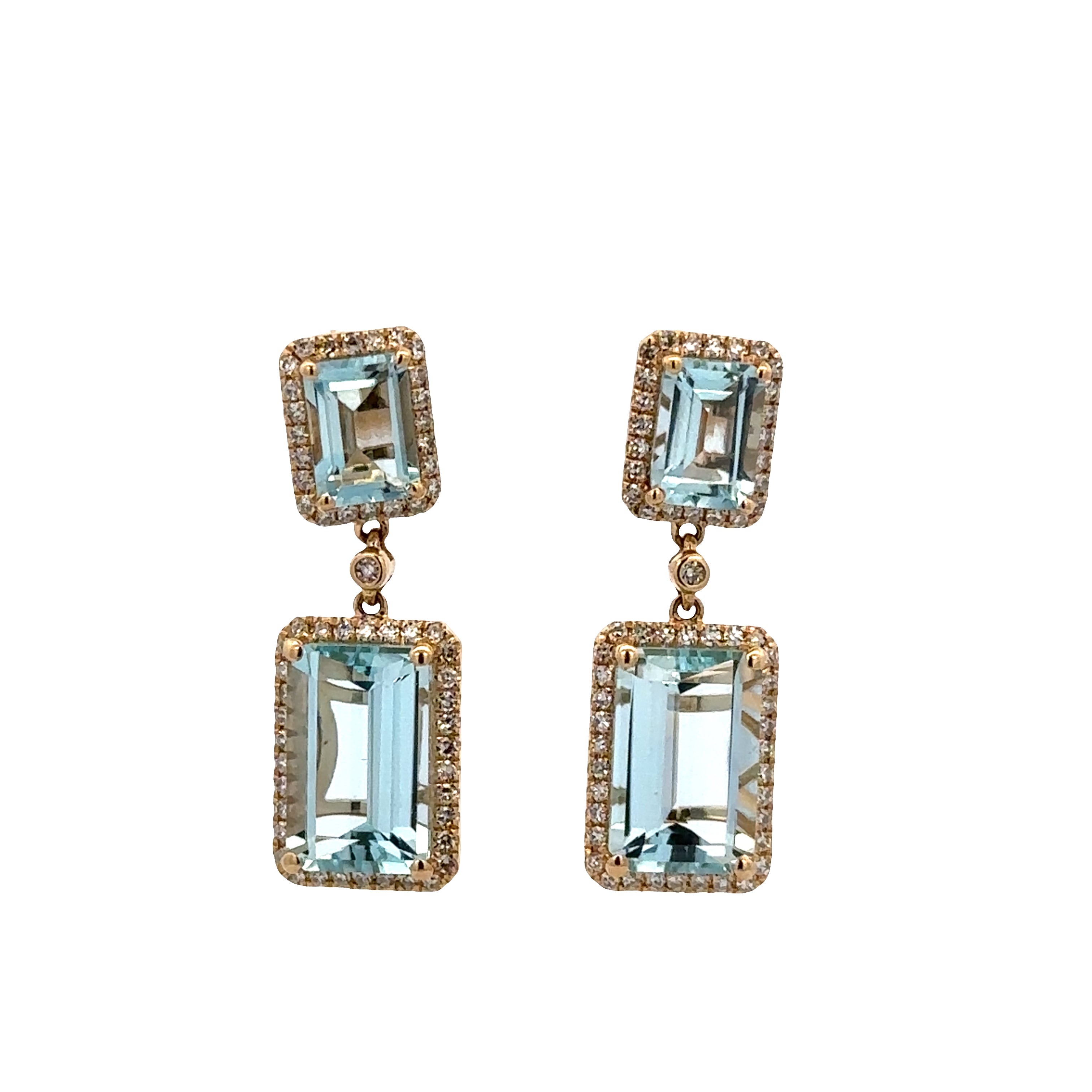 14k Yellow Gold Blue Topaz and Diamond Drop Earrings