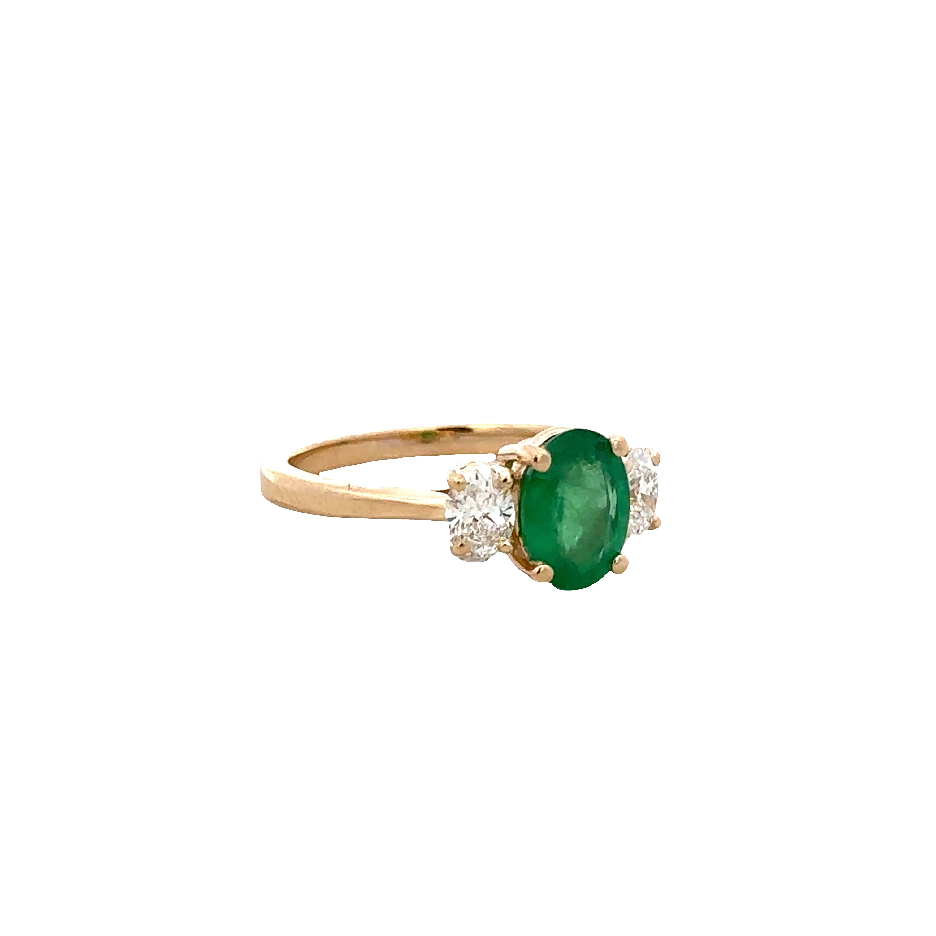 14k Yellow Gold Emerald and Diamond Three-Stone Ring – Size 7