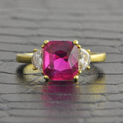 Statement Ruby and Half Moon Cut Diamond Ring in 18k Yellow Gold