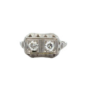 Vintage Art Deco Twin Old European Cut Diamond Ring in 18k White Gold