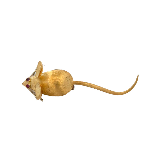 Vintage Mouse Brooch in 18k Yellow Gold