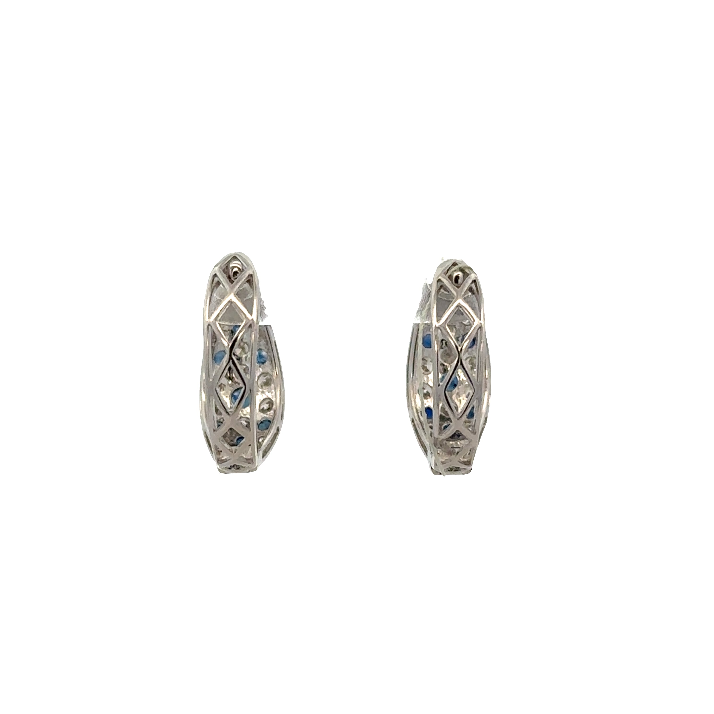 14k White Gold Sapphire & Diamond Pavé Hoop Earrings – 5/8" Tall