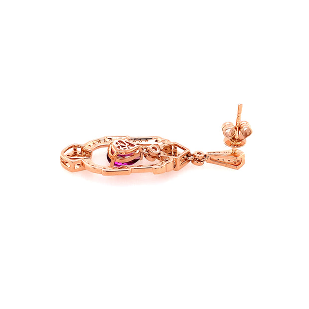 Rhodolite Garnet and Diamond Drop Earrings in Rose Gold