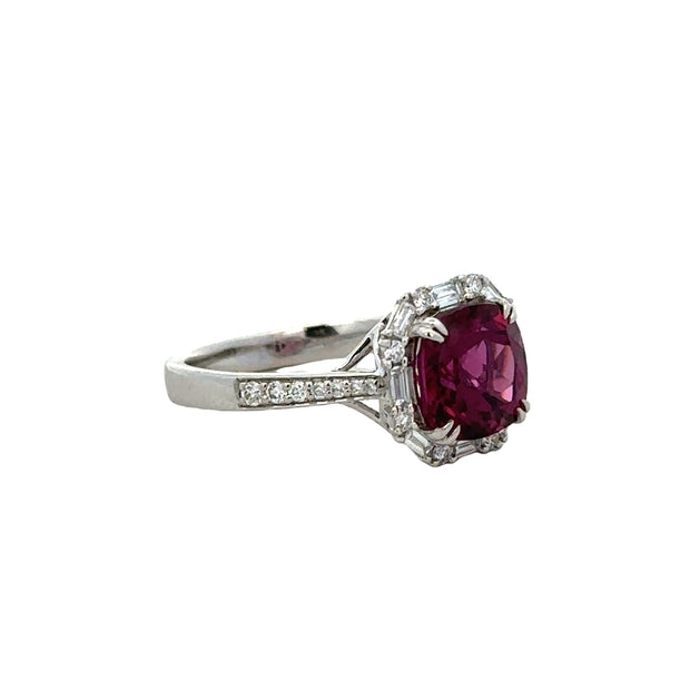 Garnet and Diamond Ring in White Gold