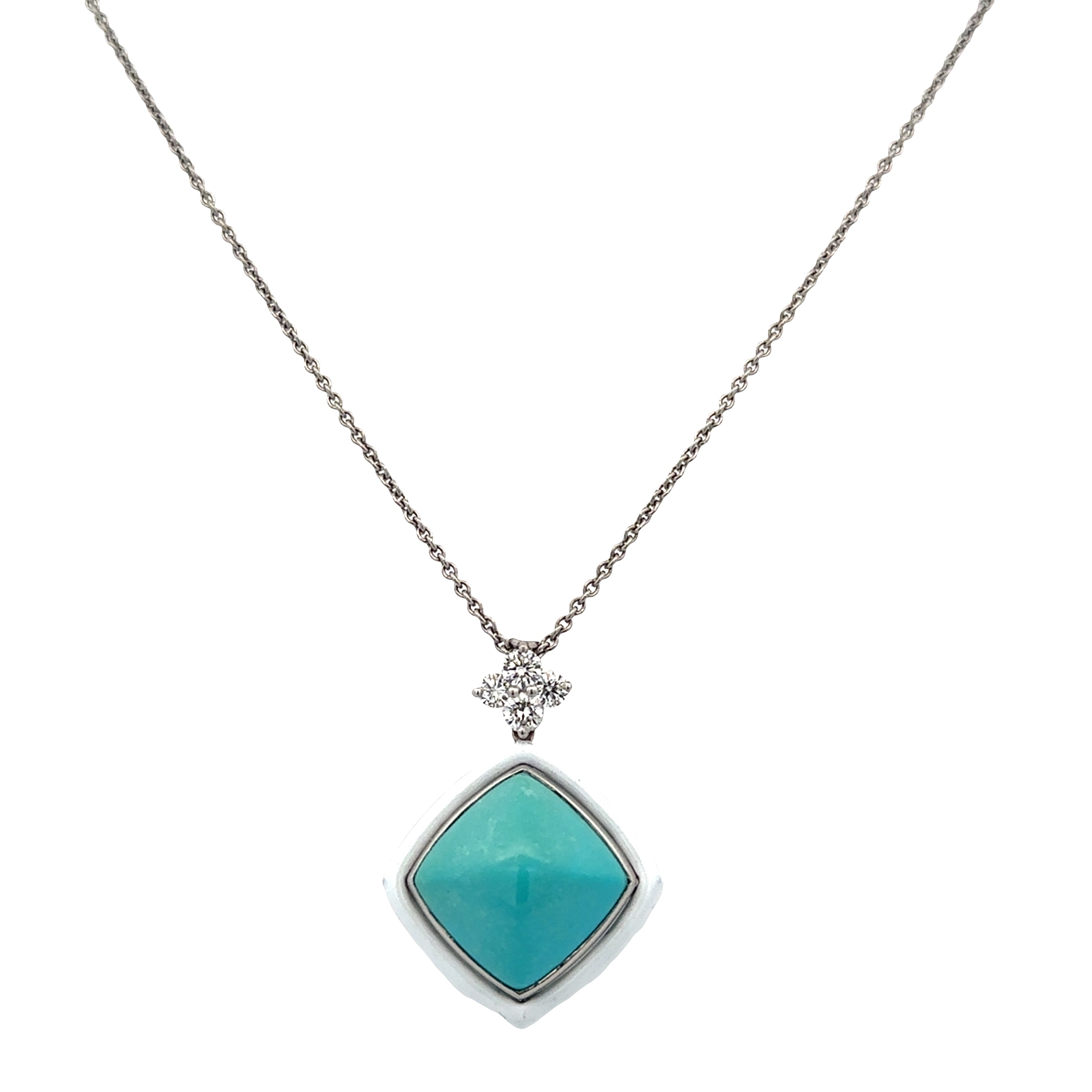 Platinum and 18k White Gold Turquoise and Diamond Pendant