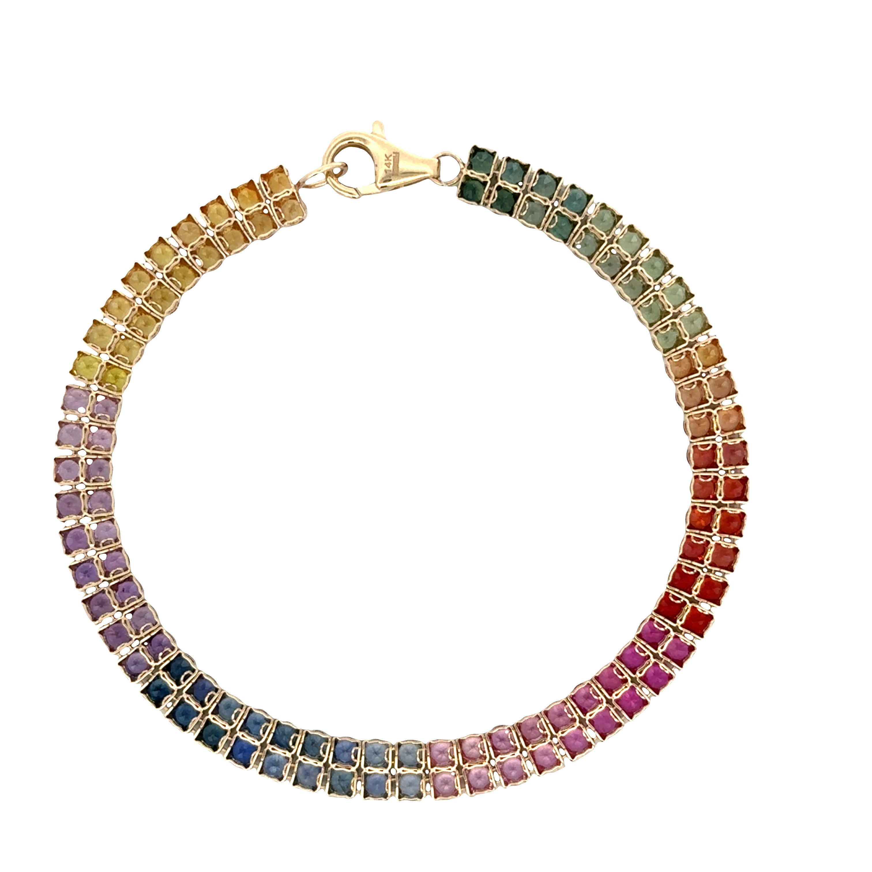 14k Yellow Gold Two-Row Multicolored Sapphire Bracelet – 7"