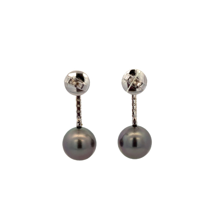 Tahitian South Sea Pearl and Diamond Drop Earrings in 18k White Gold