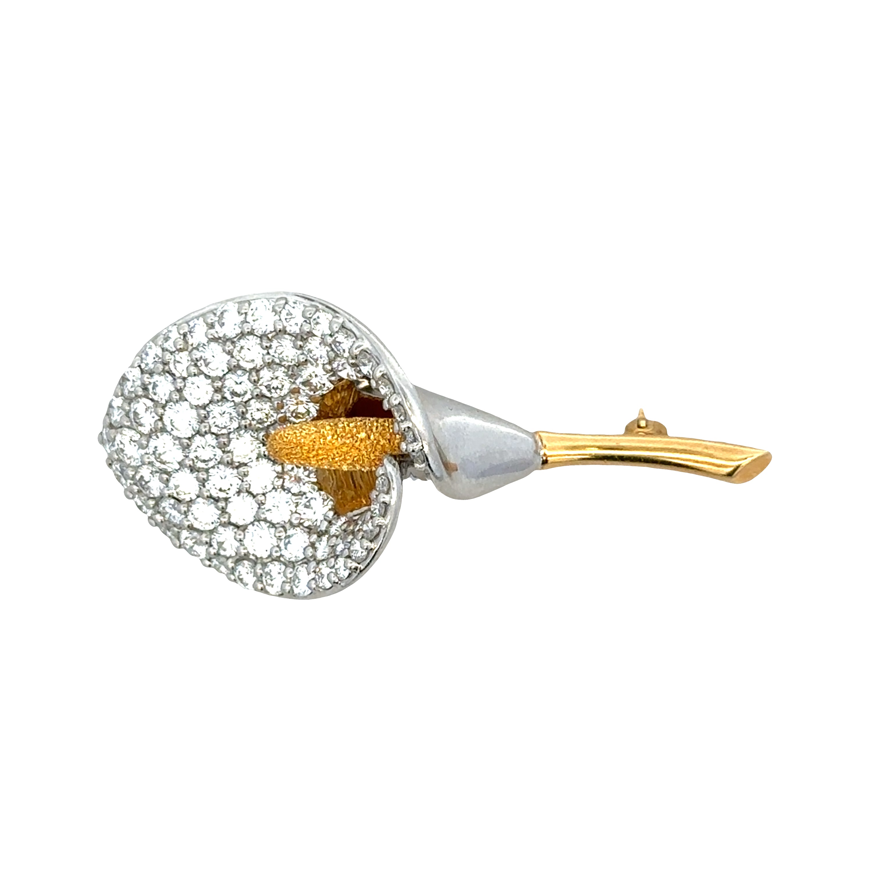 Pavé Set Diamond Lilly Brooch in Platinum and 18k Yellow Gold