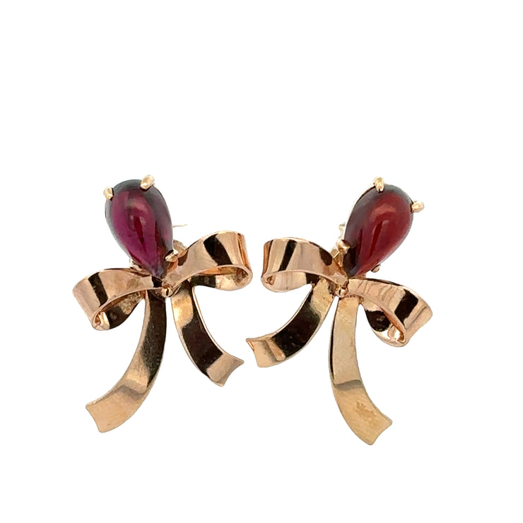 Vintage Garnet Bow Earrings in Rose Gold