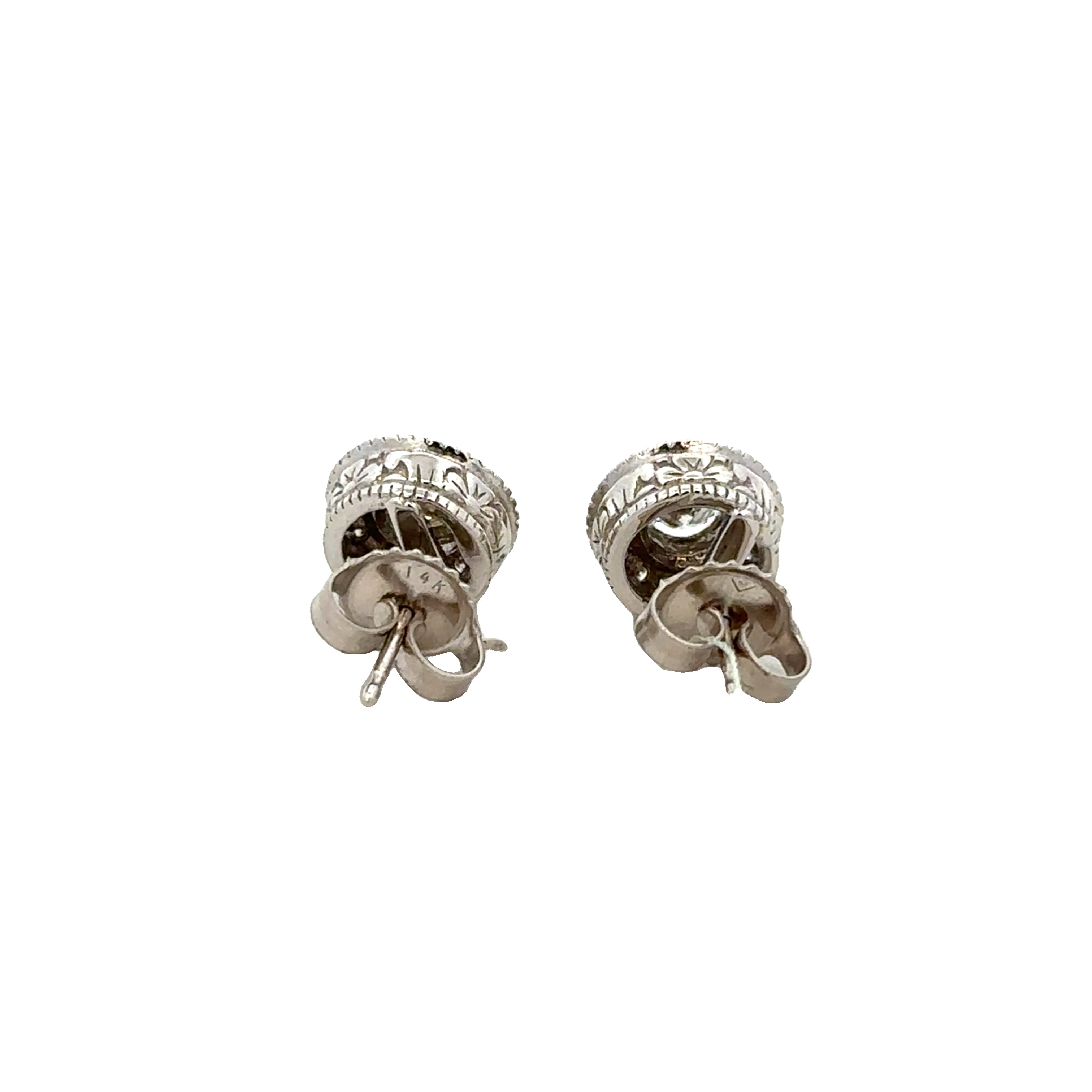 Round Brilliant Cut Diamond Halo Stud Earrings in White Gold