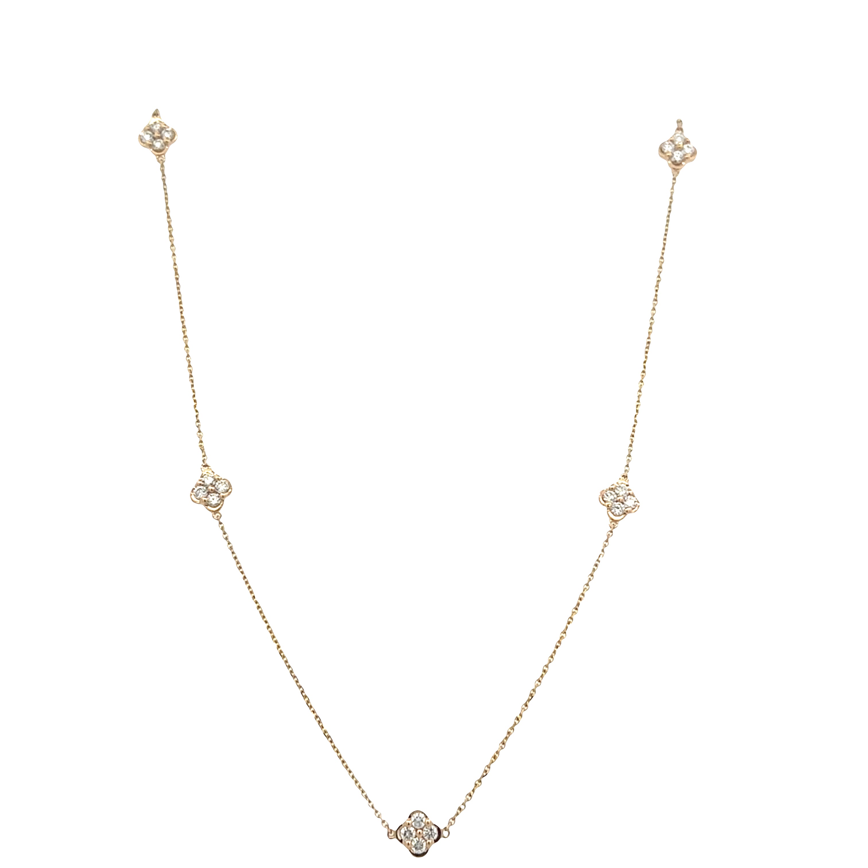 Diamond Quatrefoil Station Necklace in Yellow Gold