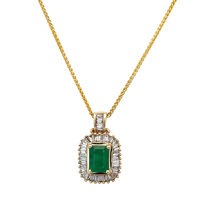 Effy Emerald and Baguette Cut Diamond Pendant in Yellow Gold