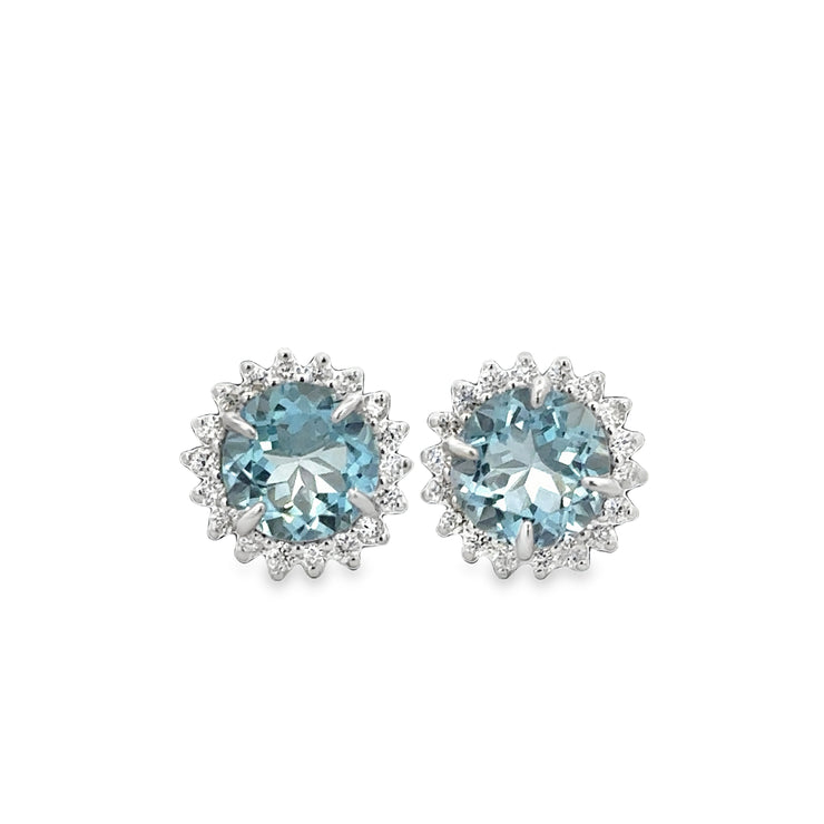 Aquamarine and Diamond Stud Earrings in White Gold