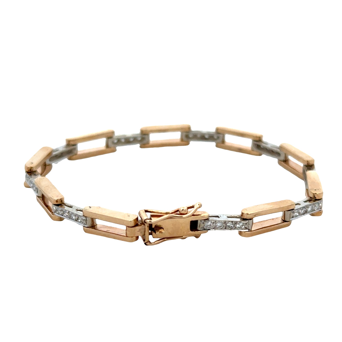 14k Yellow & White Gold Diamond Open Link Bracelet – 7" Long