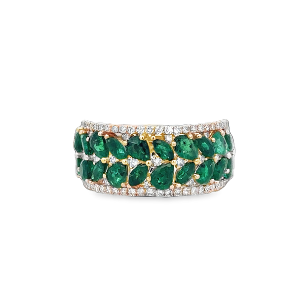 Emerald and Diamond Band in Yellow Gold