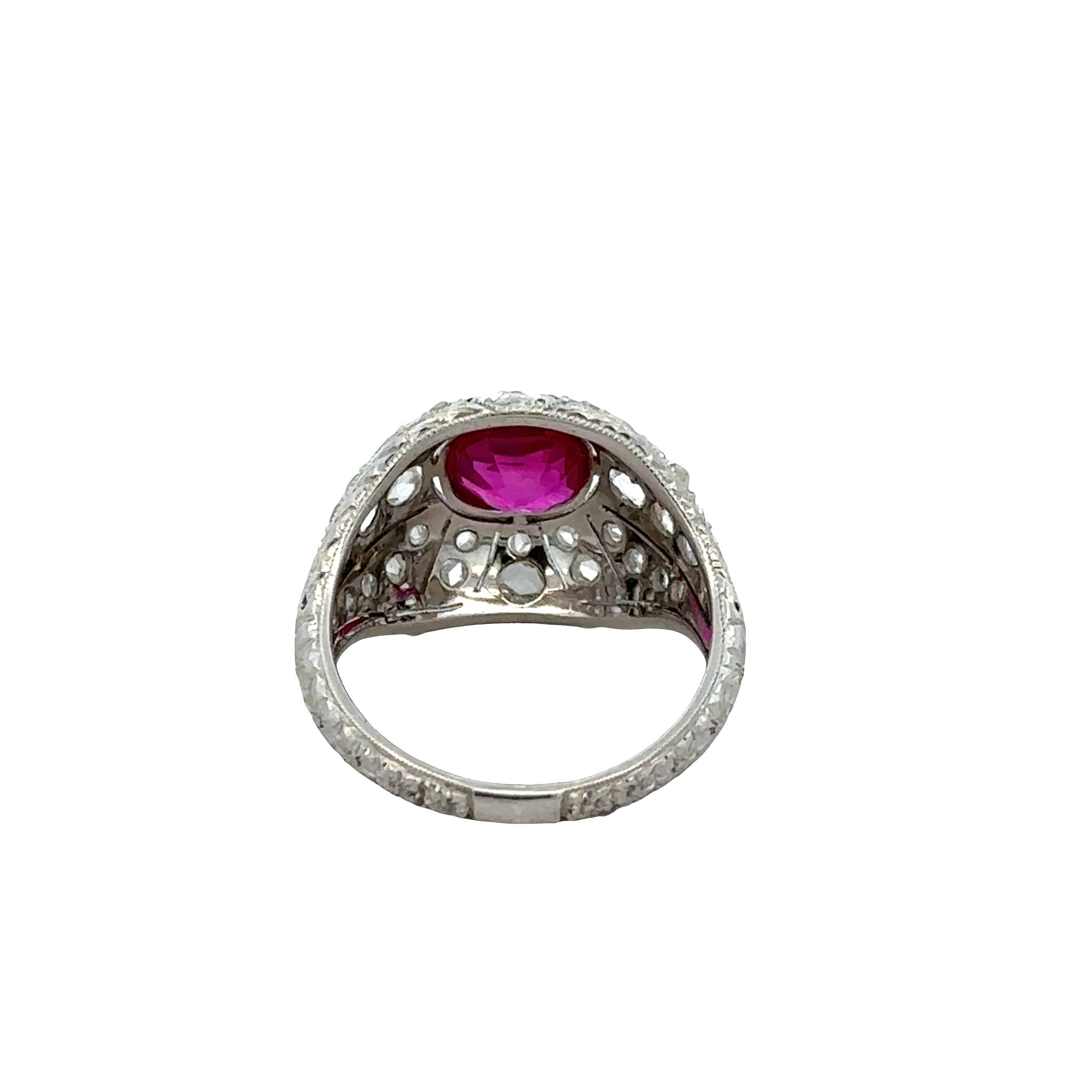 Art Deco Platinum Ruby & Rose Cut Diamond Filigree Ring – Size 5.25