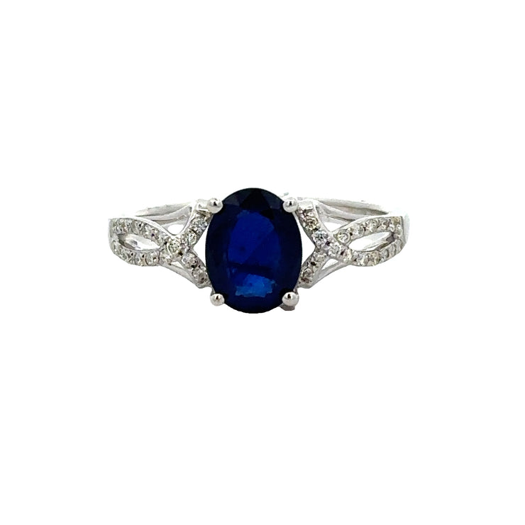 Crisscross Sapphire and Diamond Ring in White Gold