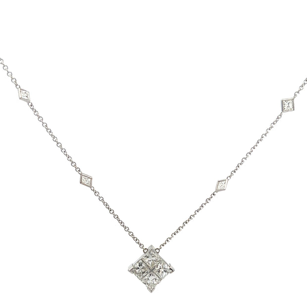 Kite Shaped Diamond Necklace in White Gold