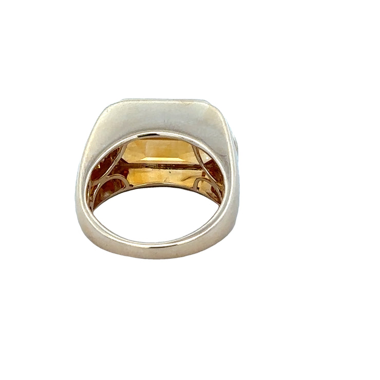 Citrine and White Topaz Signet Ring in Yellow Gold