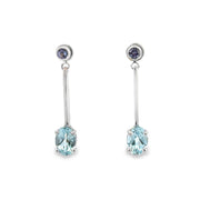 Blue Topaz and Tanzanite Drop Earrings in White Gold