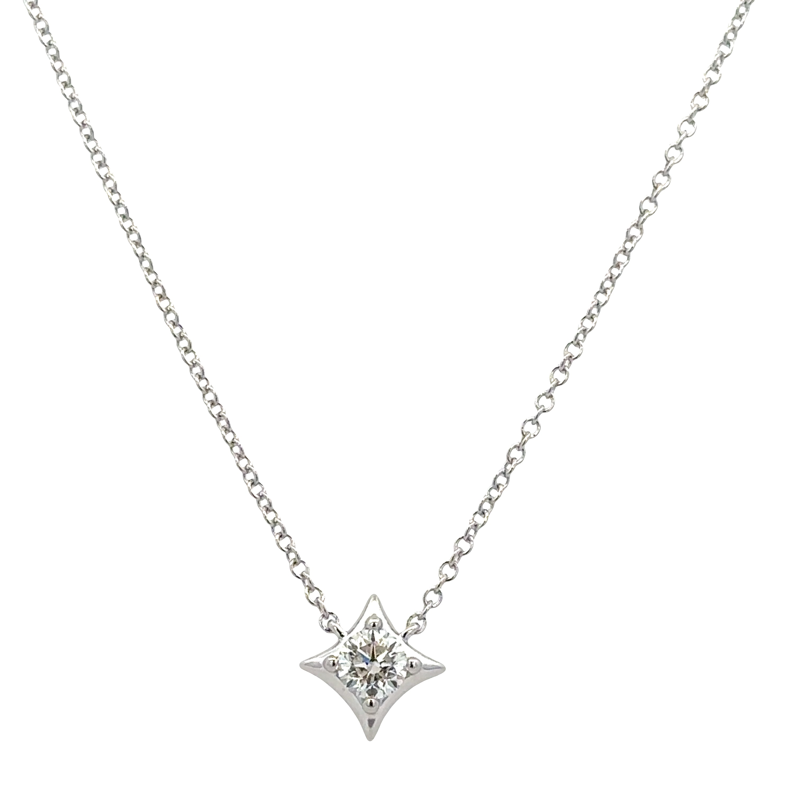 14K White Gold Kite-Shaped Diamond Station Necklace – 0.26 CTW, Adjustable 16"–18"