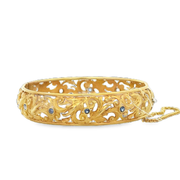 Ornate Victorian Inspired 14k Yellow Gold Openwork Bangle Bracelet