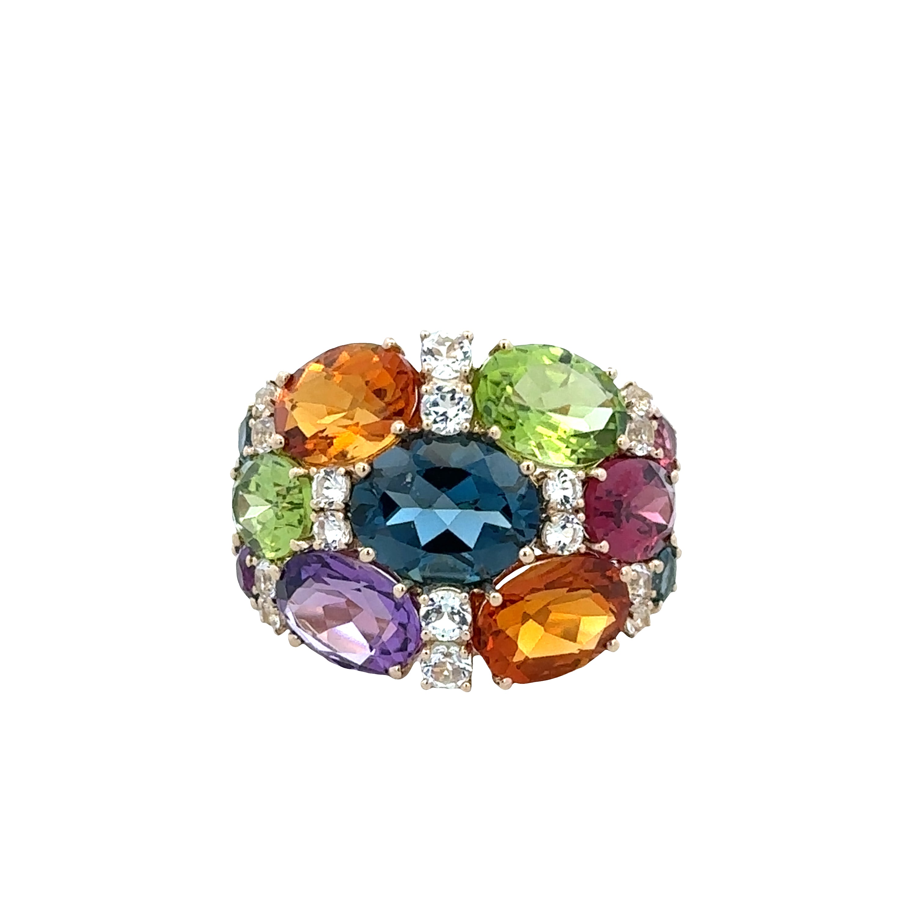 14k Yellow Gold Multicolored Gemstone Statement Ring – Size 7.25