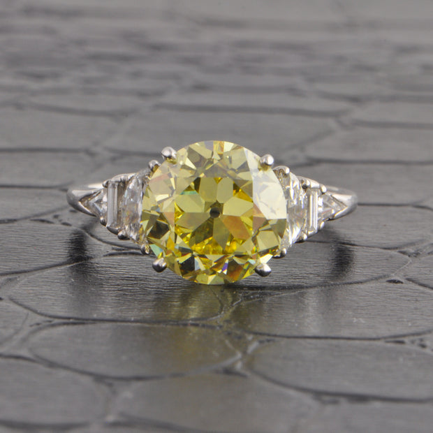 GIA 3.15 ct. Fancy Intense Yellow Old European Cut Diamond Ring in Platinum